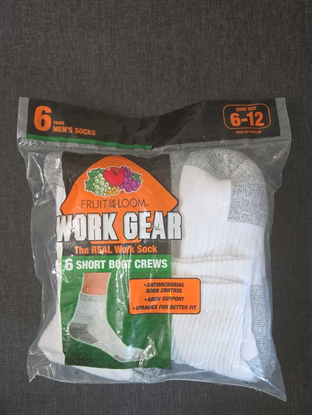 Fruit Of The Loom Work Gear Short Boot Crew Socks 6 Pack